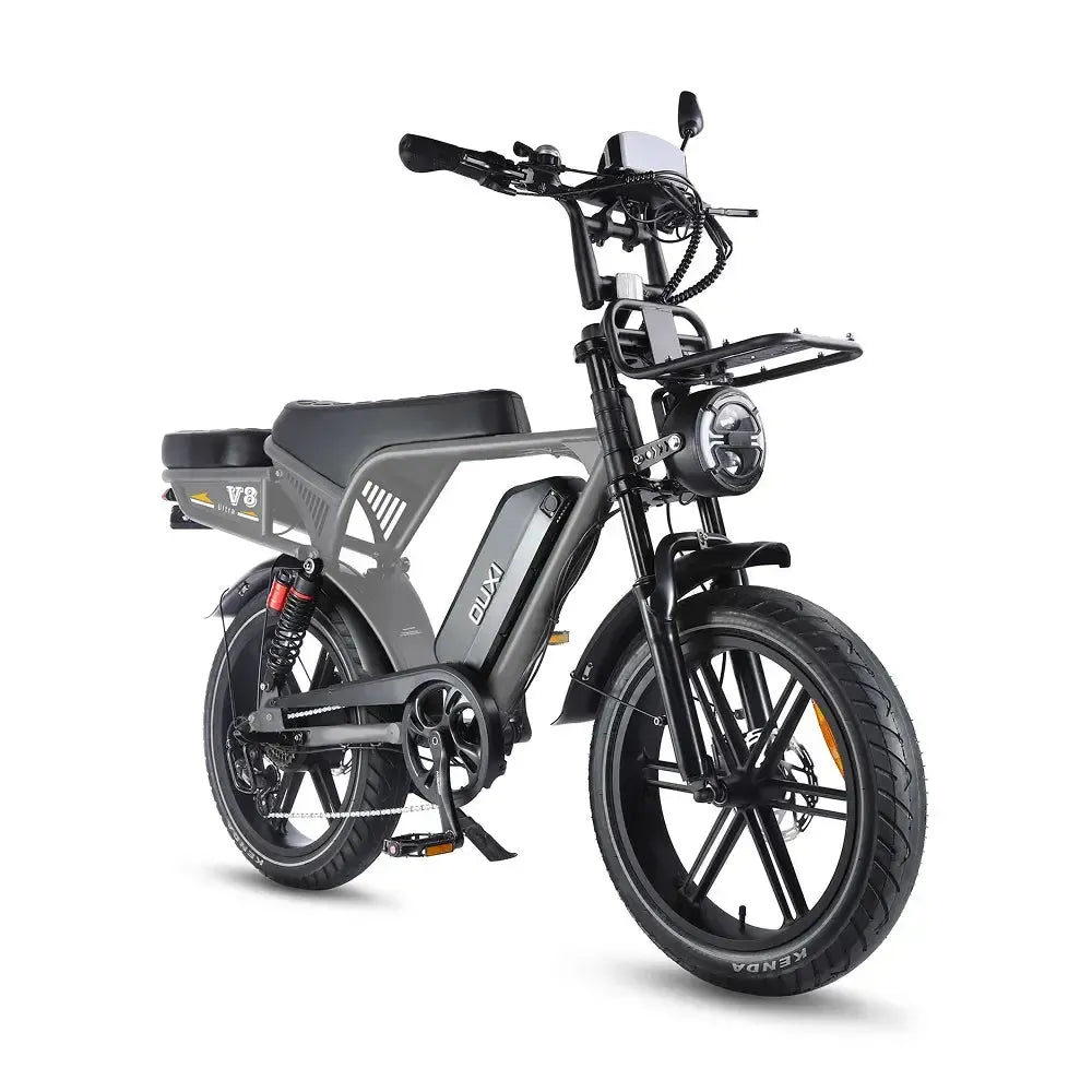 Ouxi V8 Ultra - Donkergrijs - Bruin Zadel - fatbikeskopen.nl
