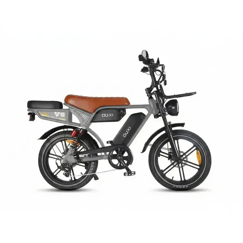 Ouxi V8 Ultra Max - Donkergrijs - Bruin Zadel - fatbikeskopen.nl
